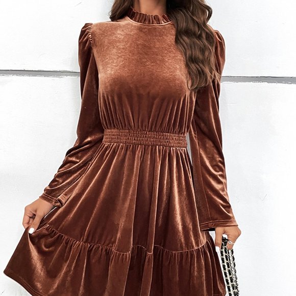 Smocked Waist Long Sleeve Dress - Picture 1 of 8